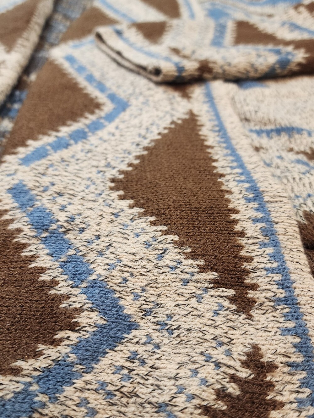 Sea Folklore Aztec-Patterned Open Cardigan in Brown Blue Chunky Medium Southwest - Picture 4 of 13